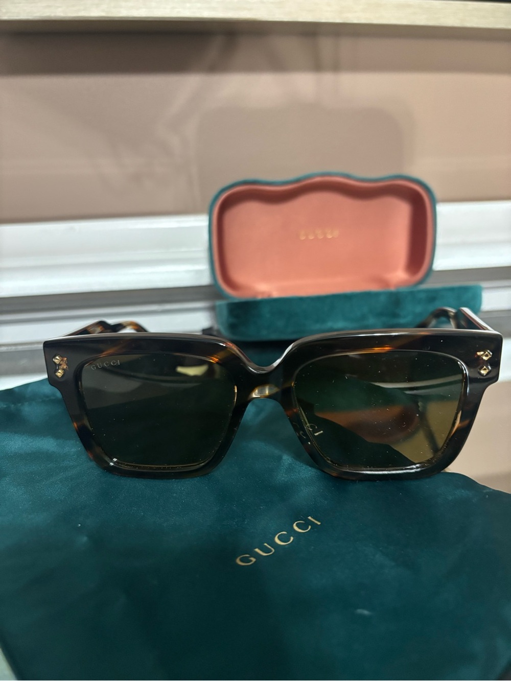 Gucci Women’s Tortoiseshell Sunglasses with Green Lenses